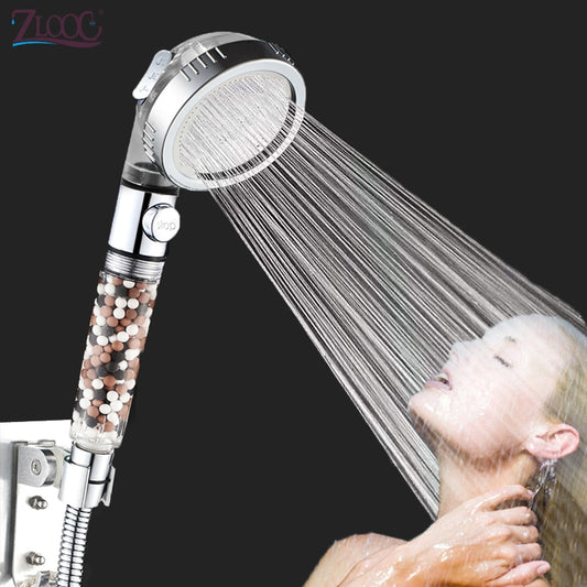 New Tourmaline balls Filter Shower Head Water saving 3 Modes adjustable SPA shower head on/off button high pressure shower