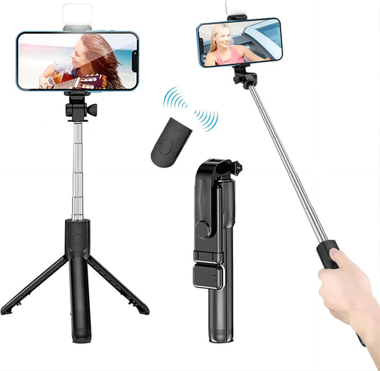 Selfie Stick with Fill Light Extendable Selfie Stick Tripod with Wireless Remote and Phone Holder Group Selfies For All  phones