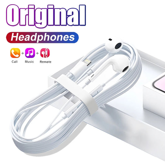 Original Headphones For Apple iPhone 15 14 13 11 12 Pro Max Plus X In-ear Lightning 3.5 mm Wired Bluetooth Earphones Accessories