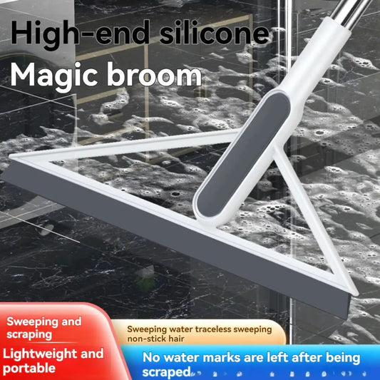 Magic Broom Scraping Mop Silicone Material Stainless Steel Pole Household Sweeping Toilet Bathroom Wet And Dry Broom